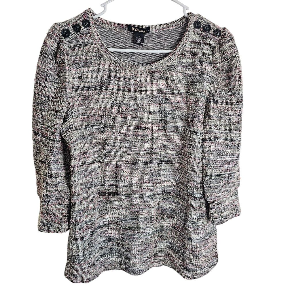 By Design Tweed Knit Sweater Gray Pink  Size Small